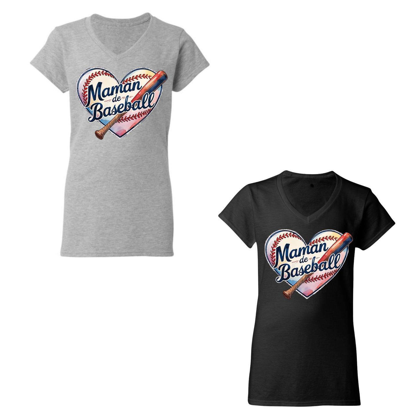 Maman de baseball en coeur - T-shirt plusieurs options