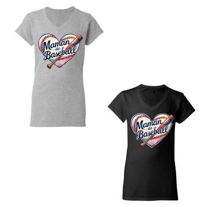 Maman de baseball en coeur - T-shirt plusieurs options